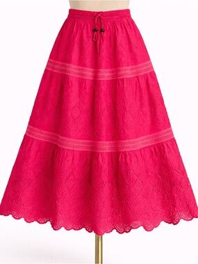 Hot Pink Eyelet Lace Maxi Skirt Coquette Boho Cottagecore S